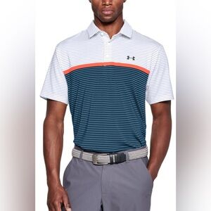 Under Armour Men’s Playoff White Striped Performance Polo Shirt Sz XL Loose Fit